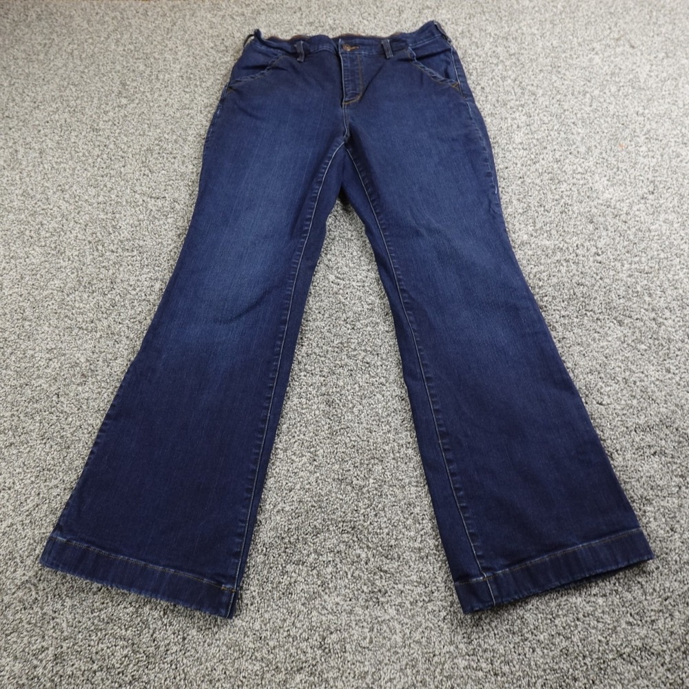 Duluth Jeans Womens 12 Dark Blue Denim Pants High Rise Flare Boot Flex Stretch